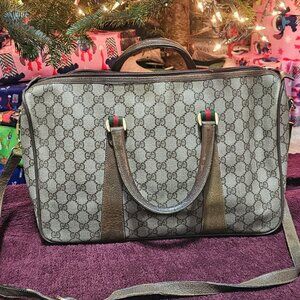 Gucci GG Monogram Boston Satchel Brown Canvas Leather Vintage